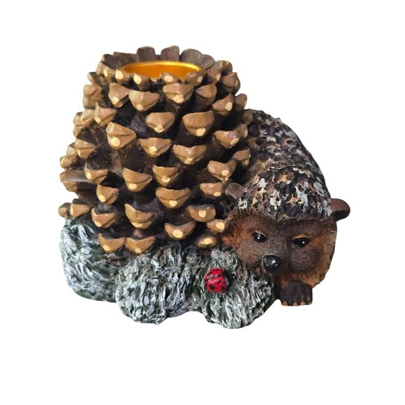 Hedgehog Pinecone Tealight Candle Holder Figurine Resin Woodland Decor - Picture 1 of 5